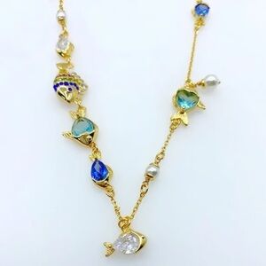 Kate Spade Gold Necklace with Blue and Green Fish Pendants